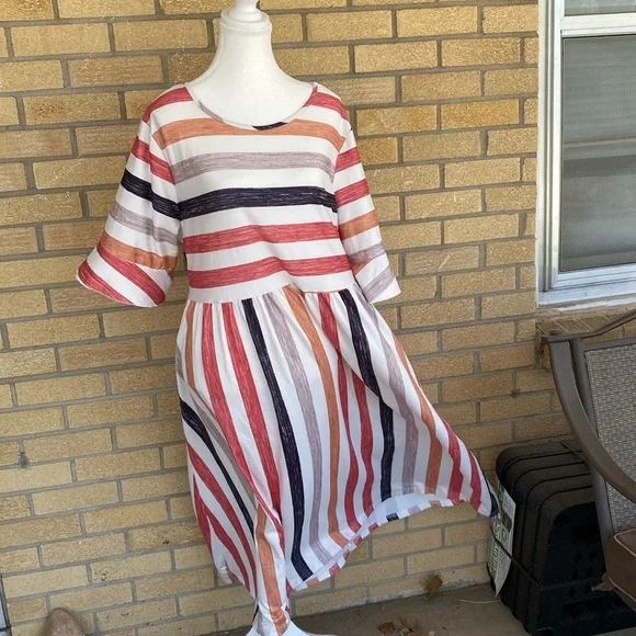 SHEIN Curve Retro Multi-colored Fun Striped Maxi Dress Rainbow Summer Spring 2XL - Picture 1 of 8